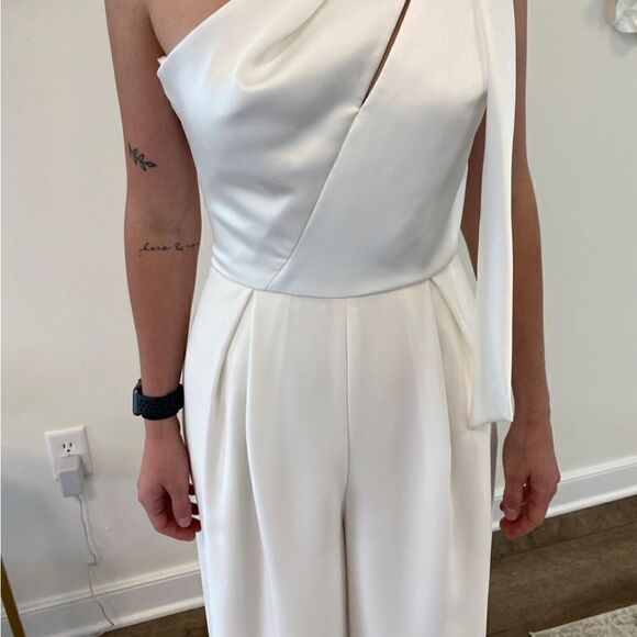 AMSALE Lottie LW194 One-shoulder Jumpsuit Ivory size 8 NEW $550 - Picture 8 of 10